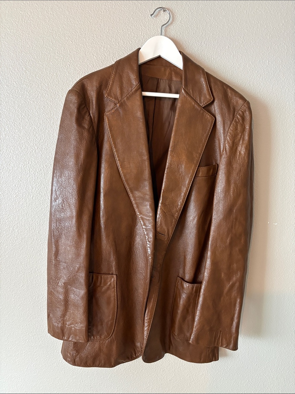 Original Peter Caruso Men's Brown Leather Blazer Jacket 42 lined